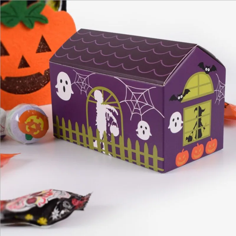 Hot sale new 10pcs orange /deep purple fashion Halloween horror house nougat candy box spot creative baking package | Дом и сад