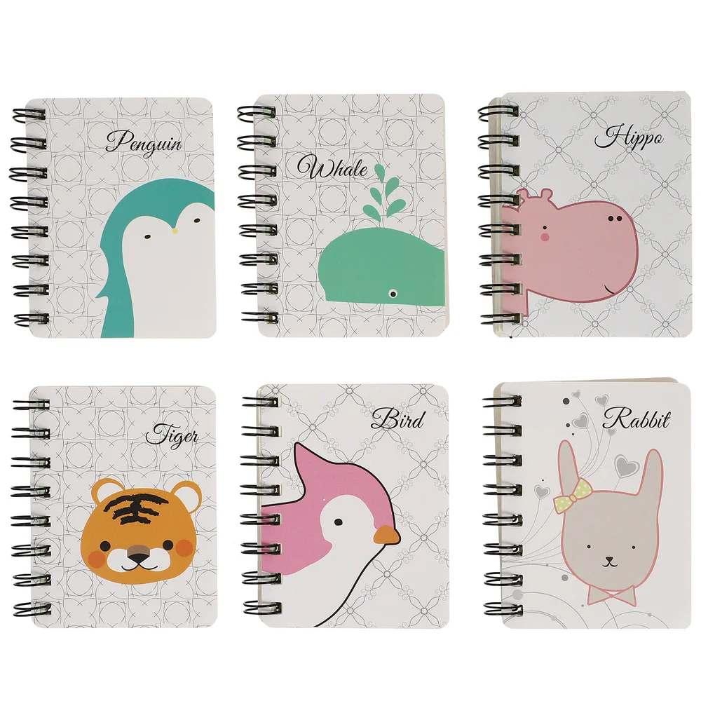 

6pcs Mini Animal Design Coil Notebooks Mini Diary Notepads Office Supplies