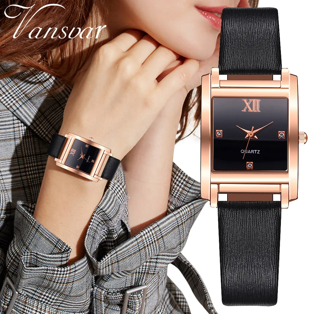 

Reloj Mujer Vansvar Brand New Female Watch Leather Belt Quartz Watch Women Watches Square Watch Girls Clock relogio feminino *A