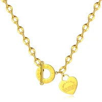 classic chain love heart buckle necklace for women stainless steel charm pendant collar choker jewelry necklace wholesale 1427