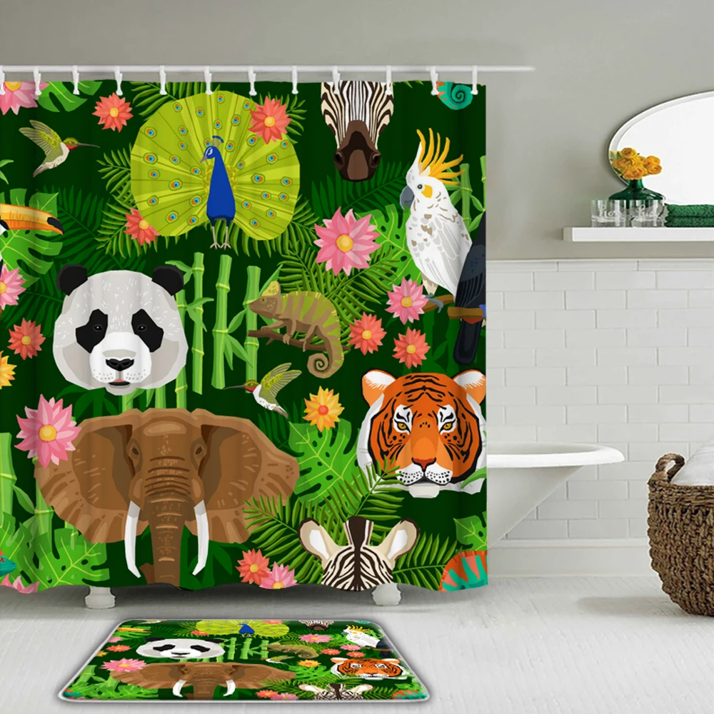 

Набор занавесок для душа с изображением животных, слона, тигра, собаки, тканевые занавески для ванной, украшение для ванной комнаты, несколь...