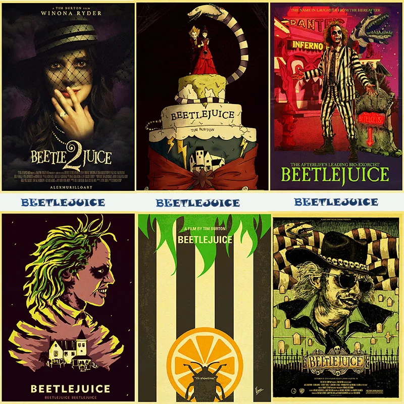 

Vintage Poster Classic Horror Movie Beetlejuice Posters tableau mural Wall Painting For bar Pub Haunted house