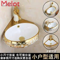 european style gold mini ceramic wall mounted washbasin small apartment bathroom corner basin small wash basin triangle