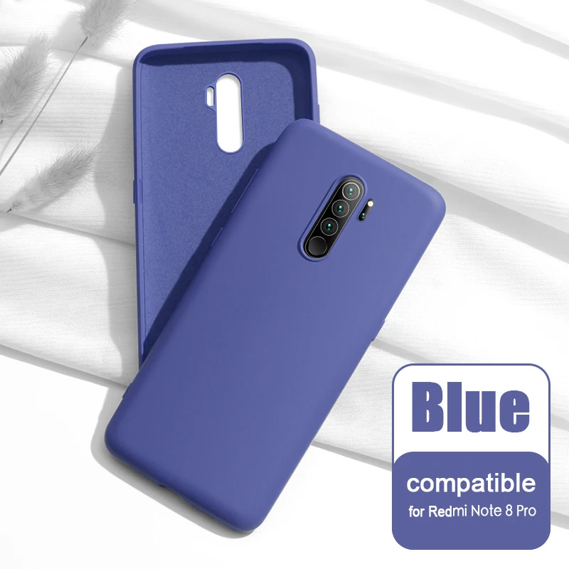 for Note8Pro Blue Чехол для Xiaomi Redmi Note 8/Note 8 Pro жидкий силиконовый мягкий чехол для Redmi Note 8 задняя крышка и закаленное стекло - Цвет: for Note8Pro Blue