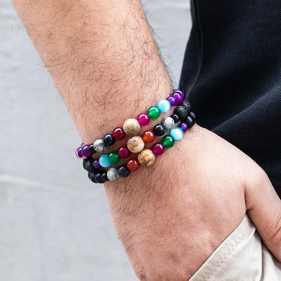 10мм / 8мм 6мм гематит лавы ручной работы натуральный камень бисер браслеты мужчины