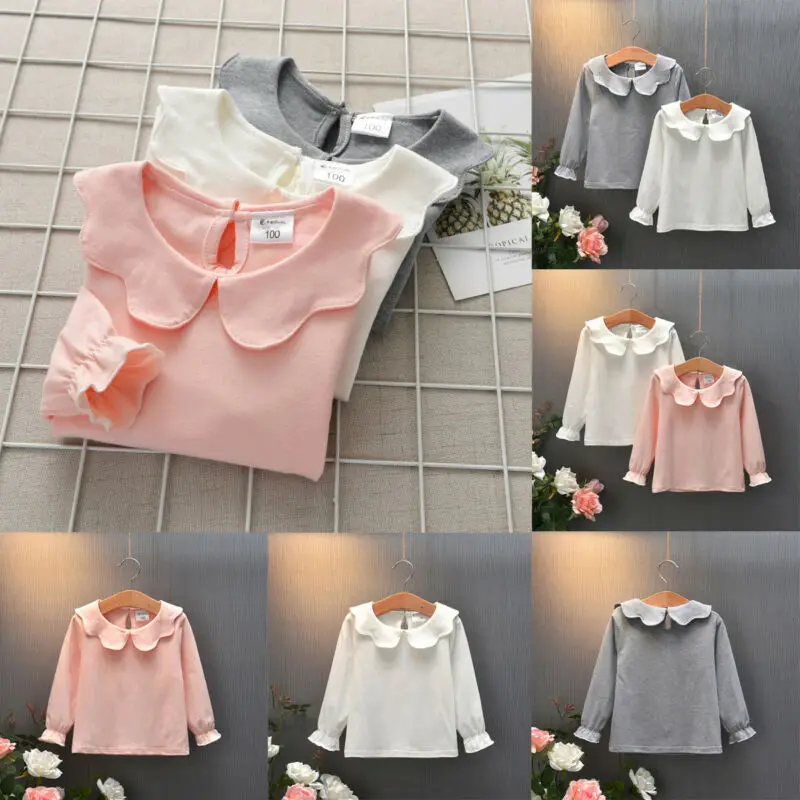 Toddler Kids Baby Girls Solid Tops Long Sleeve T Shirt Ruffle Tee Winter Warm Clothes 1-6Years | Детская одежда и обувь