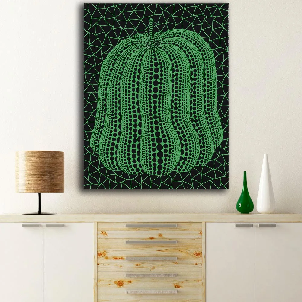 

Картина маслом на стену Yayoi Kusama, тыква, зеленая домашняя декоративная картина на стену для гостиной, картина без рамки