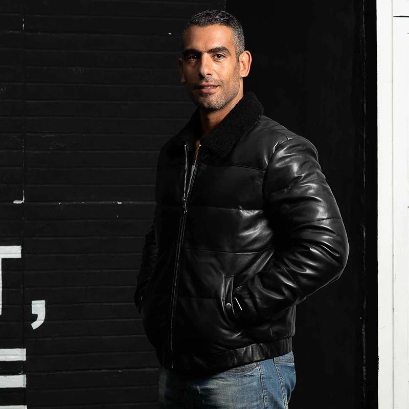 Воротник из натурального меха мужской зимний пуховик черной овчины мужская