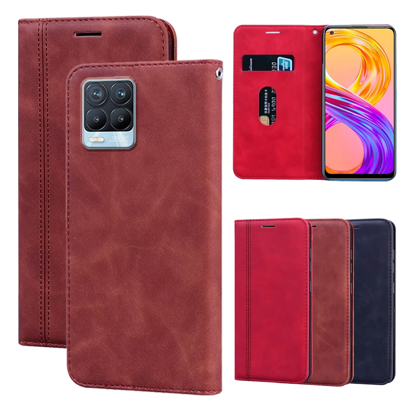 for realme 8 pro case flip stand capa pu leather back cover fundas phone wallet shell for realme 8 чехол protector book etui