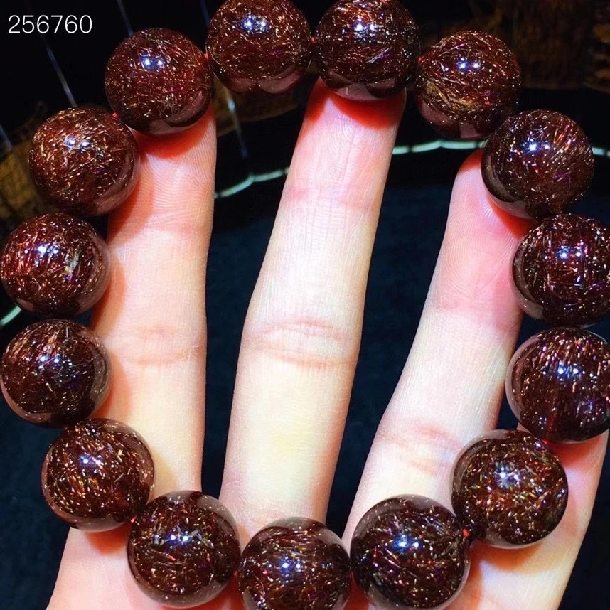 

Genuine Natural Copper Rutilated Quartz Clear Round Beads Bracelet 14.2mm Rare Cat Eye Genuine AAAAAA