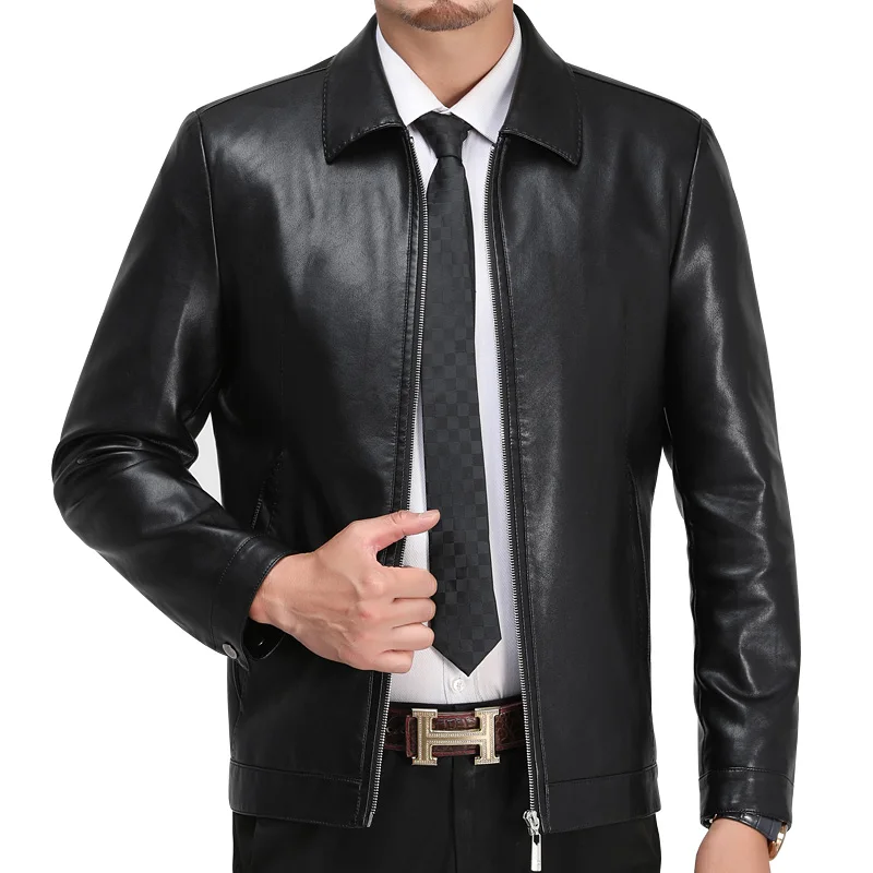 Faux Leather Jackets Men's Clothing 2021 New Clothes Thin Section Men Middle-aged Lapel Collar Slim Casual | Мужская одежда