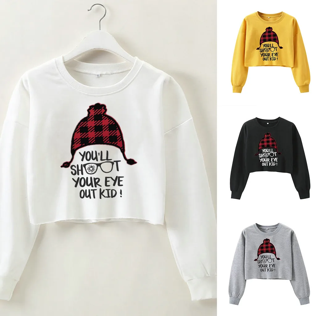 Women Long Sleeve Sweatshirt Letter Print Tops Fashion Women's Autumn Pullover Hooded Simple Short Blouse толстовка худи |