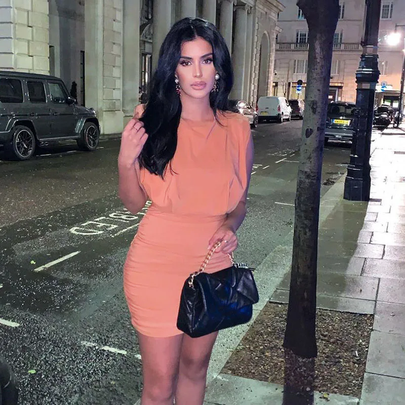 

2021 Повседневная Женская одежда, стильное и элегантное мини-платье без рукавов с круглым вырезом, соблазнительное однотонное платье в стиле ...