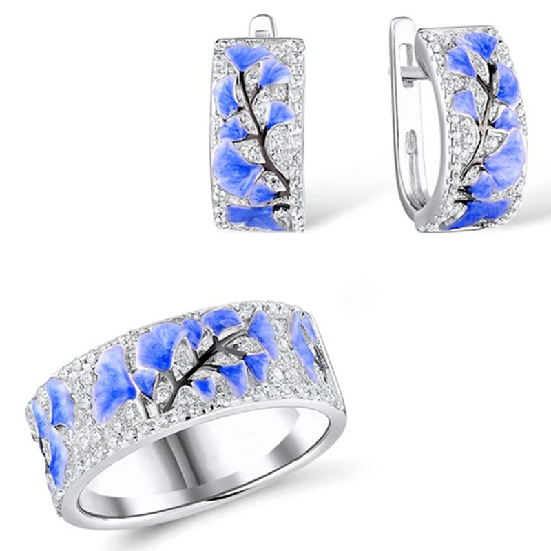 Роскошные микро проложить кубический циркон краска синий цветок серьги гвоздики