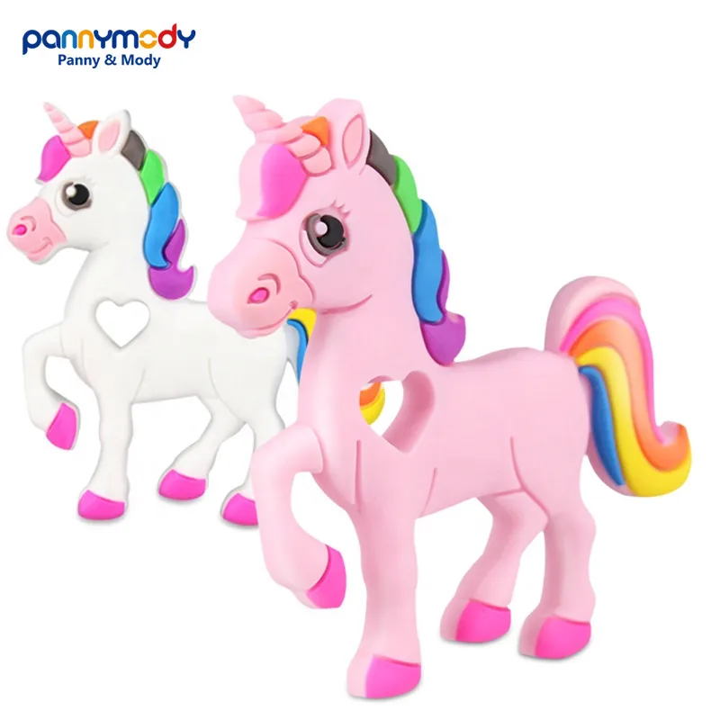 Panny &amp Mody 1pc Silicone Unicorn Teether Food Grade Baby Teethers BPA Free Chewable Teething Beads Necklace Pendant | Мать и ребенок