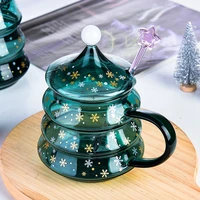 creative glass christmas tree coffee mug milk cup insulated espresso cup christmas decorative cup for home party gift hot sale