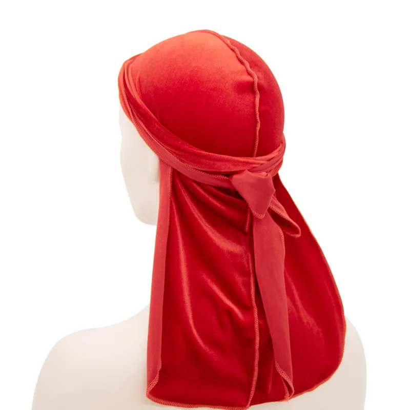 

Unisex Velvet Durag Long Tail And Wide Straps Waves For Men Solid Wide Doo Rag Bonnet Cap Comfortable Sleeping Hat Wholesale