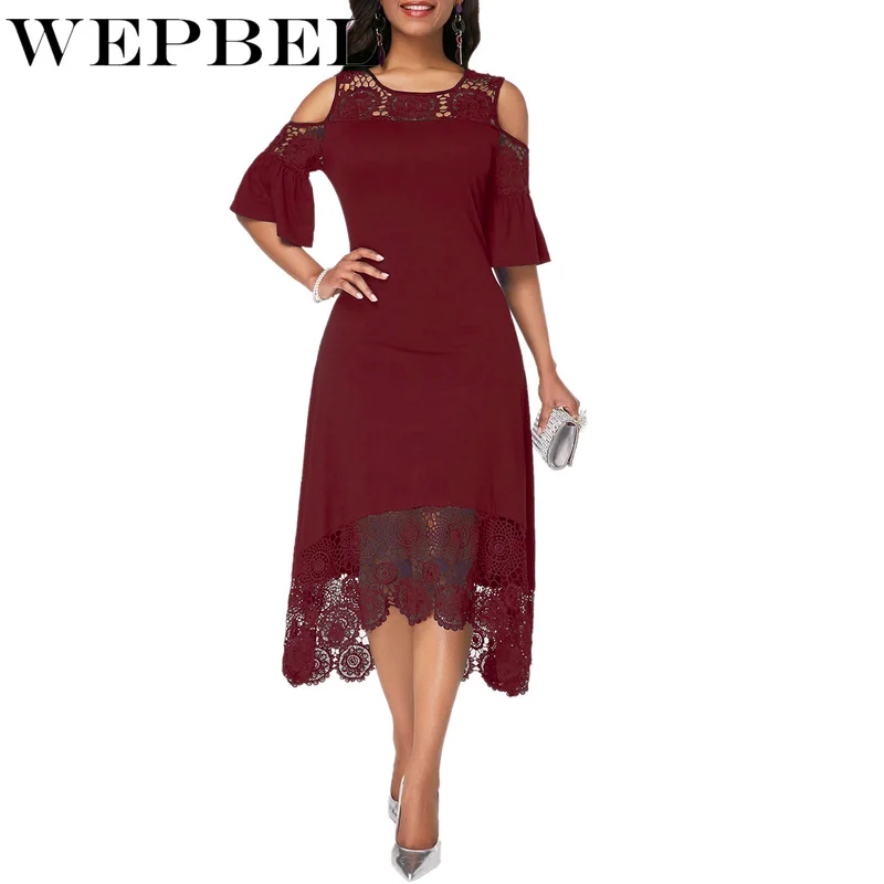 

Women Plus Size Summer Lace Floral Dress Ladies Short Ruffles Sleeve Off Cold Shoulder O Neck Party Dress Long Maxi Dress 5XL