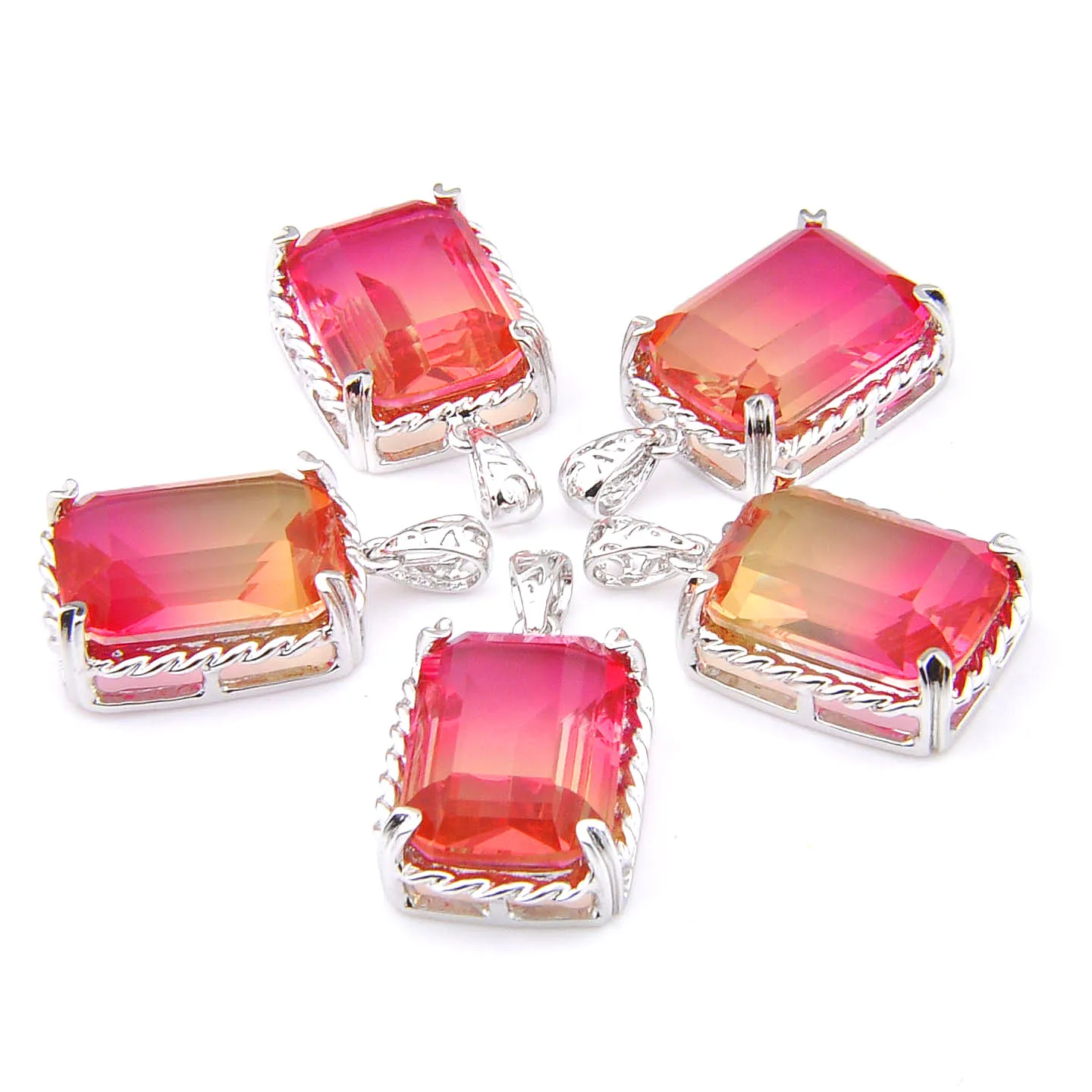 

MIX 5 PCS Xmas Gifts Big Offer Rectangle Yellow Rainbow Bi-Colored Tourmaline Necklaces Pendants for Holiday Party Gifts