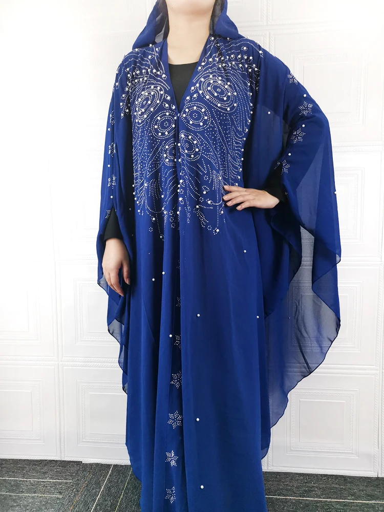 Африканские модные платья для женщин, абайя, Турция, новинка 2022, Дубай, Длинная женская мусульманская шифоновая синяя одежда, свободная, DR-323
