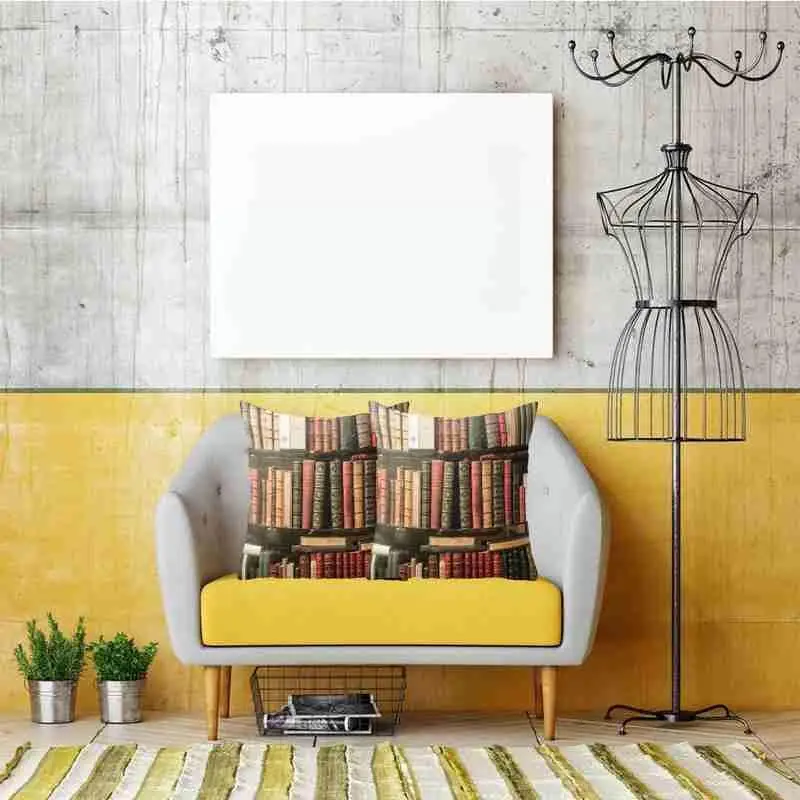 

Retro Books Library Pattern Pillowcase Office Car Waist Cushion Decorative Sofa Pillowcase Bed Bedroom 45x45cm Decor Cover M5A0