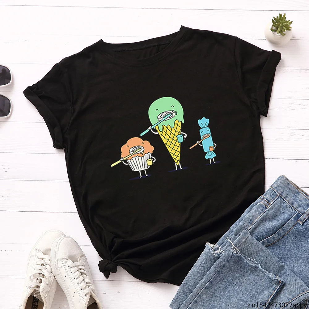 

Funny Ice Cream Graphic Tee Top Shirt Harajuku Summer Women Short Sleeve Crewneck T-Shirt Streetwear Oversized