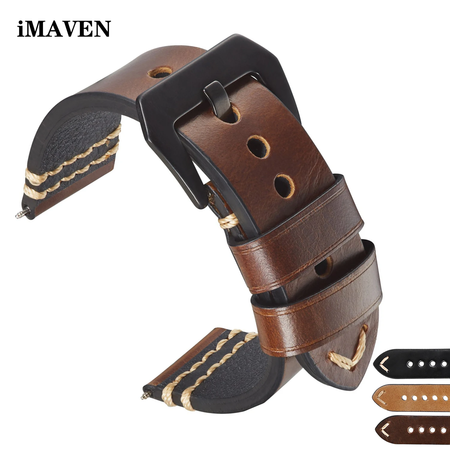 

Oil Wax Leather Watch Straps 20mm 22mm 24mm Leather Band for Huawei Watch GT /Amazfit Bip Watch Bands for Panerai Vintage
