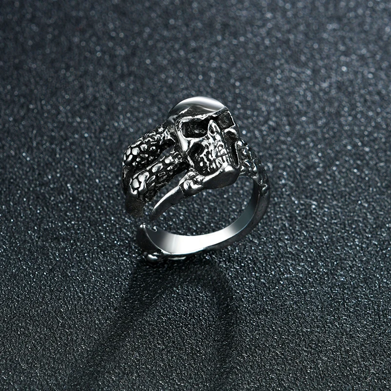 

Trendy Male Vintage Vampire Skull Claw Open Jaw Rings Men Skull Biker Rock Roll Gothic Boy Punk Jewelry Ring