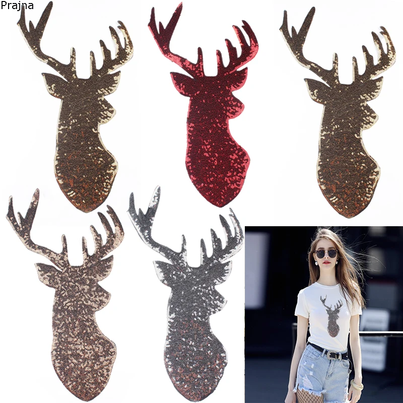 Prajna железные нашивки с блестками вышитые наклейки лося для одежды Аппликации