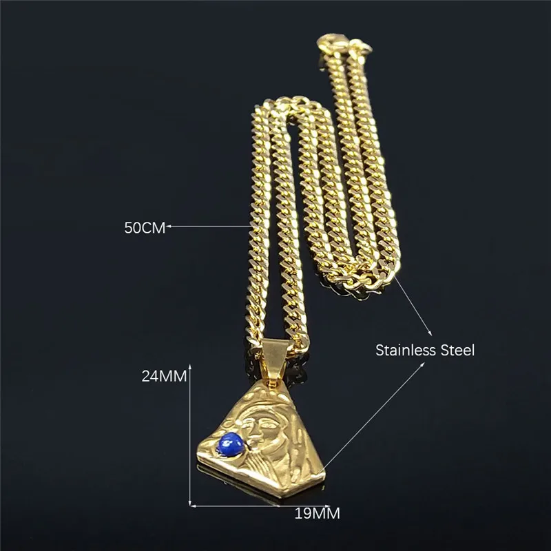 

2021 Map Geometry Goddess Stainless Steel Blue Natural Stone Chain Necklace Women/Men Gold Color Jewelry collier femme NXS01