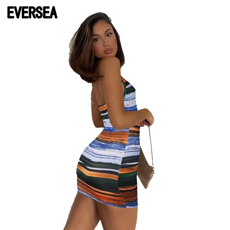 

Everse Neck Sling Hips Night Club One Piece Summer Fashion Contrast Color Dress