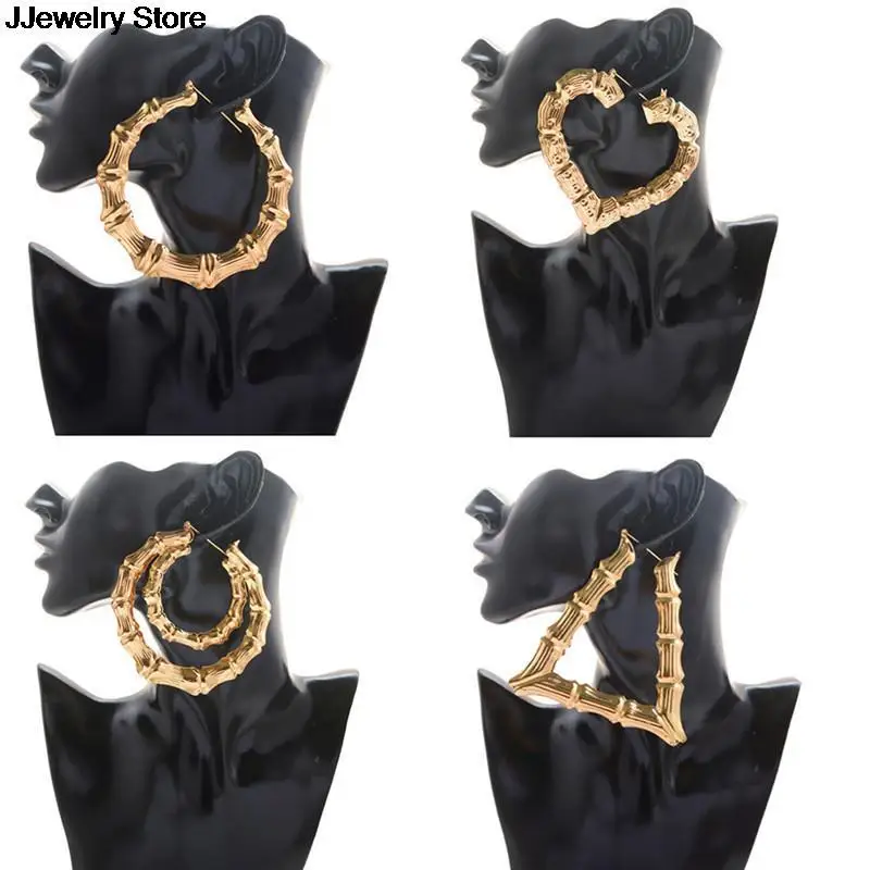 Женские серьги-кольца 1 пара бамбуковые обручи золотого цвета большие серьги