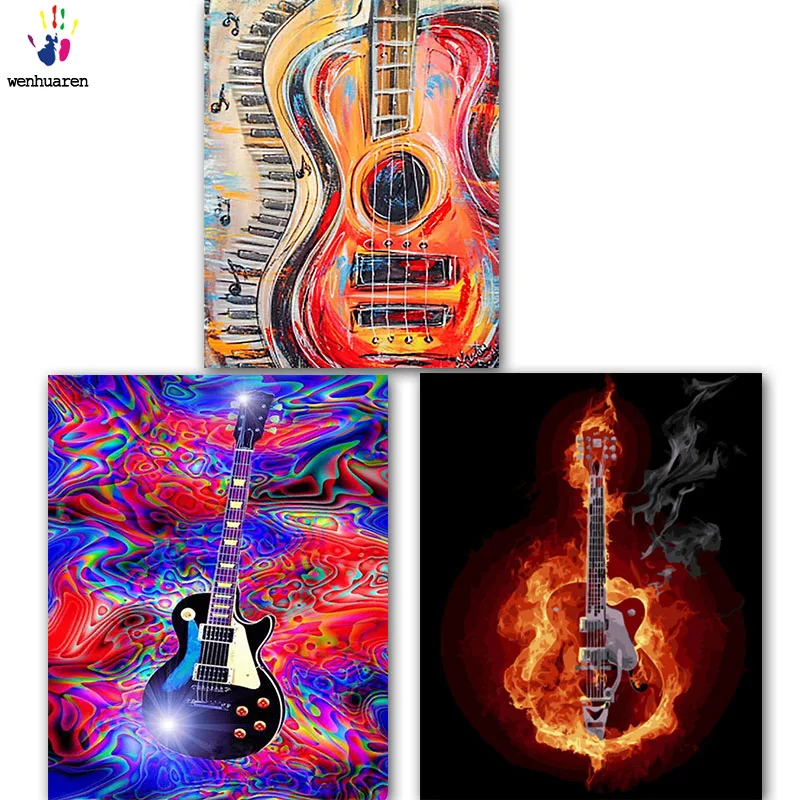 DIY картинки для раскраски по номерам с различными цветами гитары рисунок картины