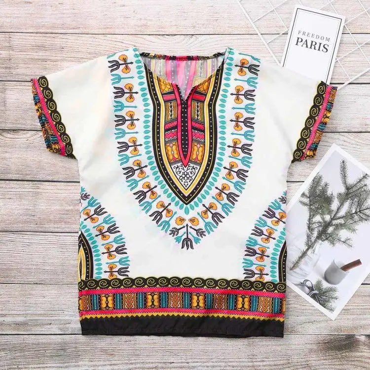 African Dashiki Unisex Children's Printed Casual Short Sleeve T-shirt Hip Hop Clothes Colorful Ethnic | Тематическая одежда и