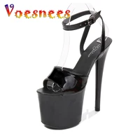 voesnees 2021 sexy female sandals stripper high heels women shoes 17 20 cm platform cross tied ankle strap gladiator black shoes
