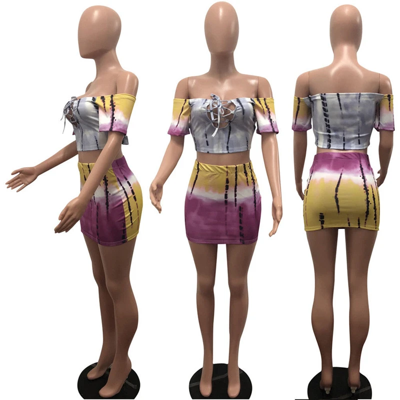 

PADEGAO Womens Bodycon Two Piece Crop Tops Skirt Set Ladies Bandage Fashion Women Bodycon Skirt off shoulder Tank Summer PDG515