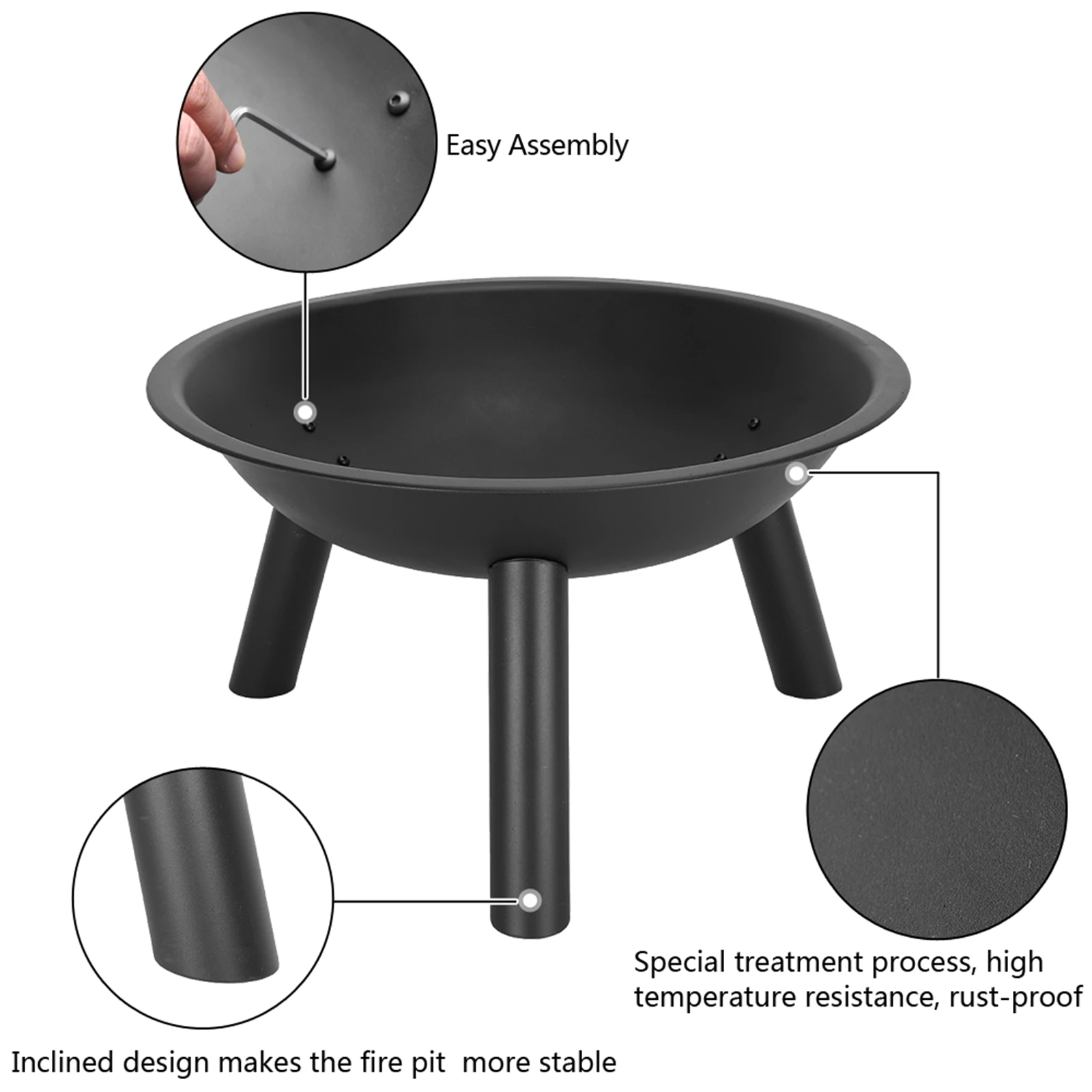 

22in Three Legs Fire Pit Stylish Practical Iron Fire Pit Bowl Lightweight Fire Pits For Home For Winter Dropshipping Hot Sale