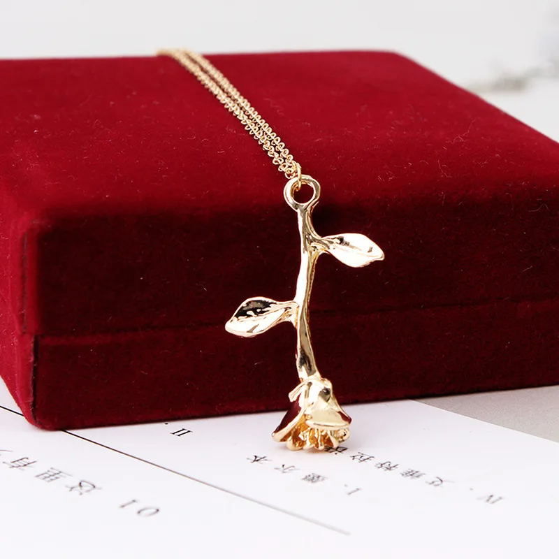 Женское колье с подвеской длинное золотистое в виде Розы подарочное для