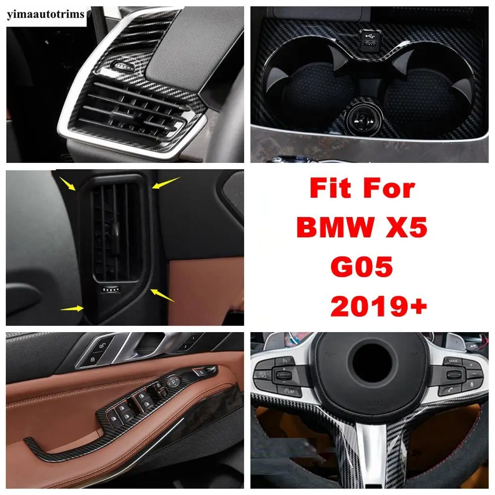 

For BMW X5 G05 2019 2020 2021 Water Cup Holder Panel / Window Lift Button / Air AC Vent Outlet / Steering Wheel Frame Cover Trim