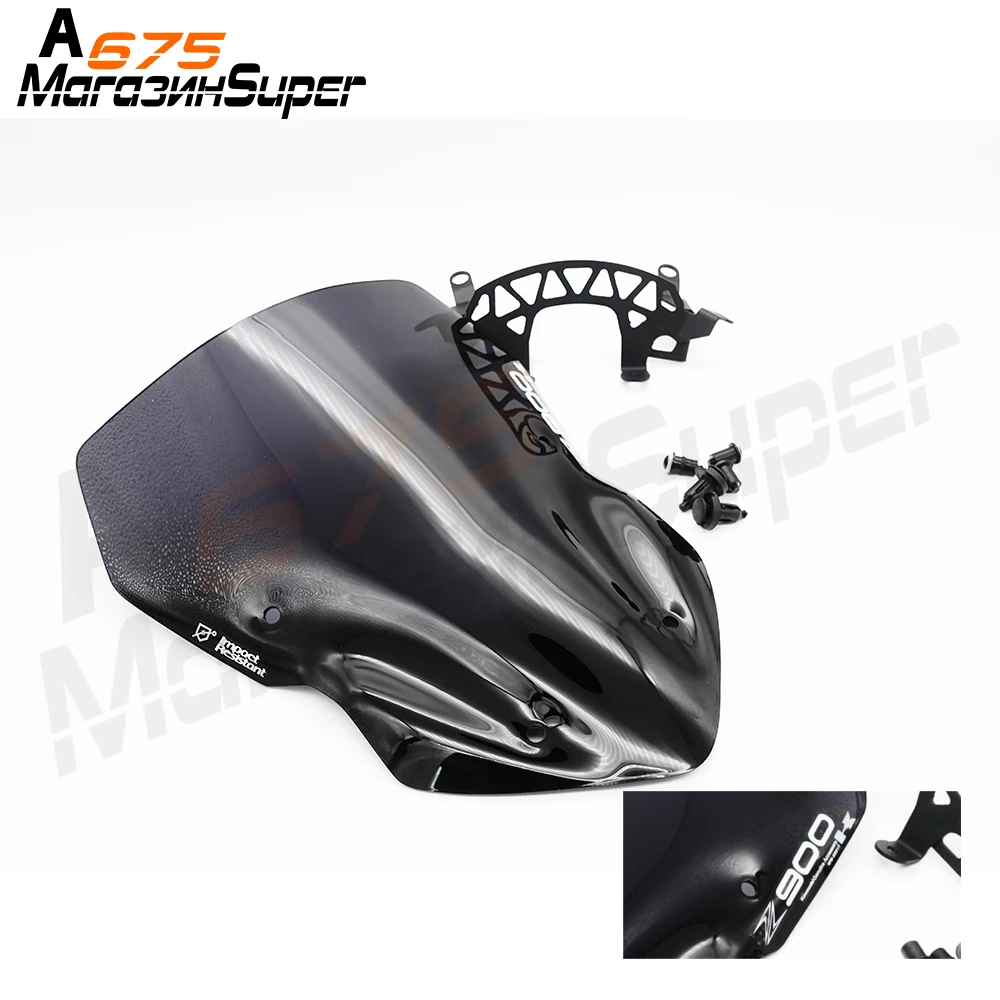 

Smoke High Quality Windshield Windscreens Air Wind Deflector MOTO for Kawasaki Z900 Z 900 2017 2018 Green&black LOGO Z900