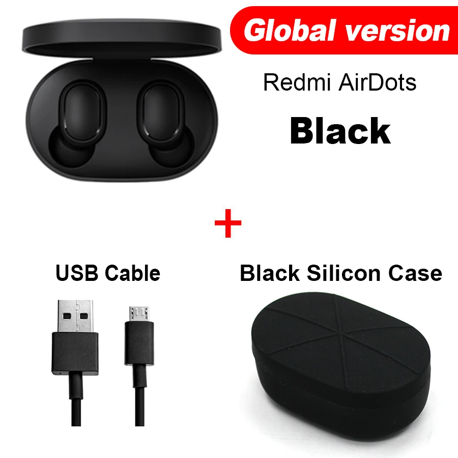 GB Cable Black Case Оригинальные беспроводные наушники Xiaomi Redmi Airdots TWS, наушники с громкой связью, голосовое управление, Bluetooth 5,0, шумоподавление, управление AI - Цвет: GB Cable Black Case