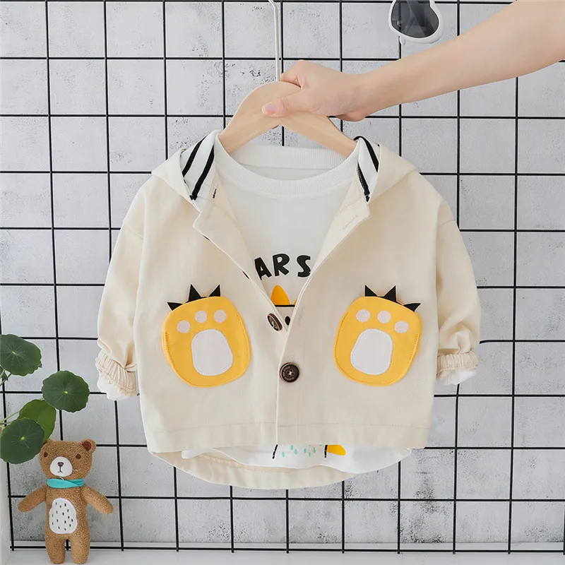 Beige Ladybug Осенняя модная куртка на молнии с капюшоном и длинными рукавами для маленьких девочек; Детские плащи; повседневные кардиганы; Верхняя одежда для мальчиков; casaco - Цвет: Beige Ladybug
