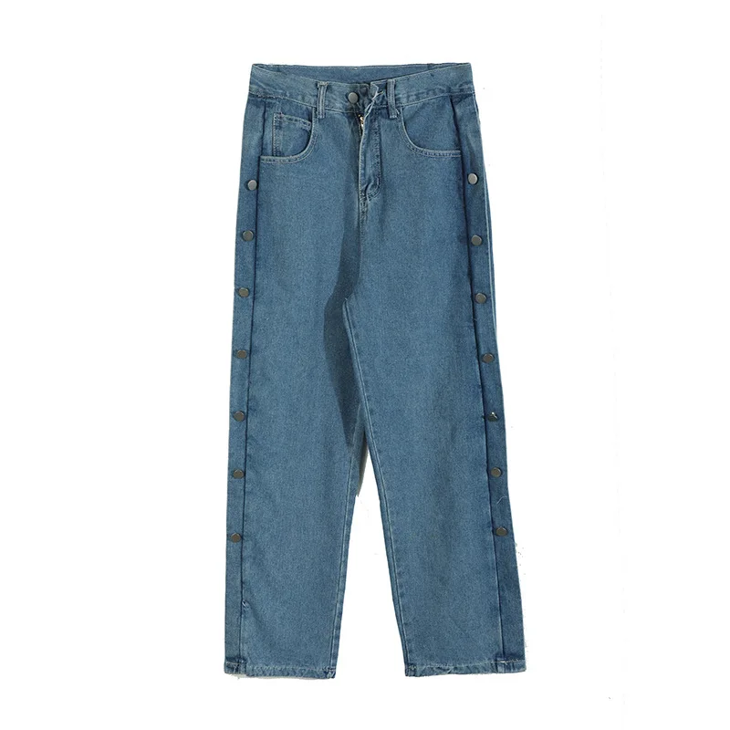 ICCLEK Jeans Loose-breasted Trousers Straight Wide-leg Trousers Autumn and Winter Fashion Jeans Patchwork Jeans  Denim Jeans