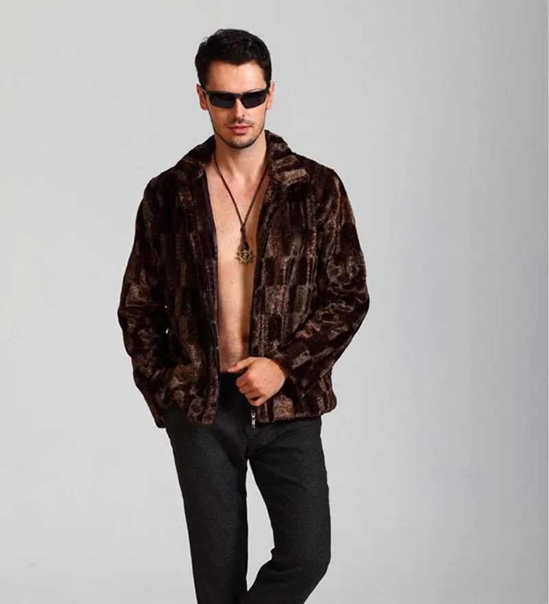 Новое зимнее мужское приталенное пальто из искусственного меха повседневное