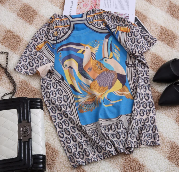 

2021 luxury design cartoon fun printing fashion women's half sleeve top round neck versatile short sleeve casual graphic T-shirt