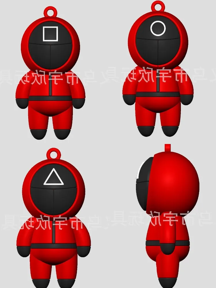 

2021 Squid Game Keychain Soldier Triangle Series Creative Charms Mini Doll Figurine KeyRing Car Backpack Pendant Gift Ornament