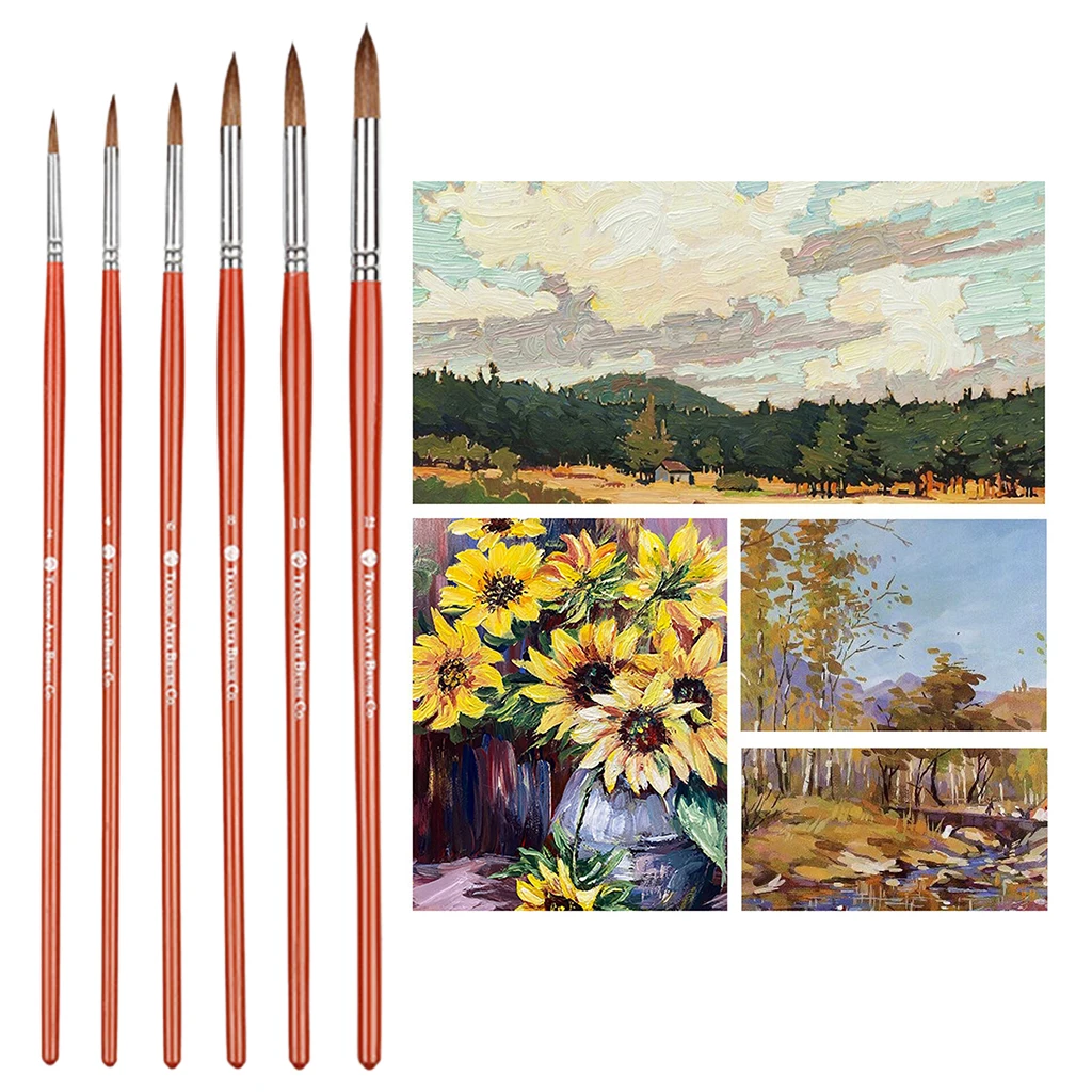 

6pc Paint Brushes Set Wolf Hair Brush for Oil Watercolor Artist Painting Art