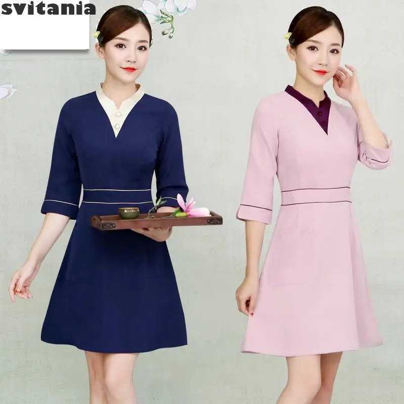 

New Health Work Clothes Beautician Work Clothes Dress Beauty Salon Clothing Long Sleeve Waitress Clothing