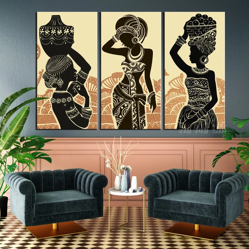 

Interior Art Design Of Beige And Black African Woman Pattern Oil On Canvas Prints