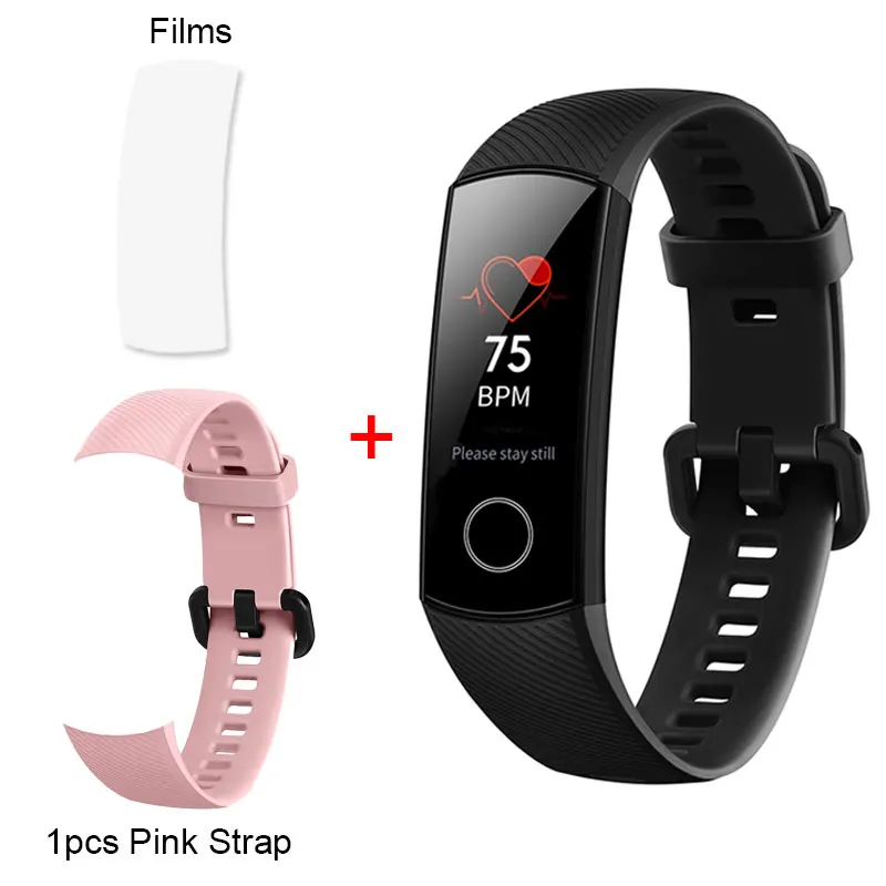Black Add Pink Strap Honor Band 4 смарт-браслет Amoled цветной 0,9" сенсорный экран для плавания для обнаружения пульса 5ATM водонепроницаемый для сна - Цвет: Black Add Pink Strap